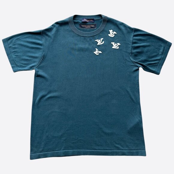 Louis Vuitton Blue & White Music Note Logo Intarsia T-Shirt